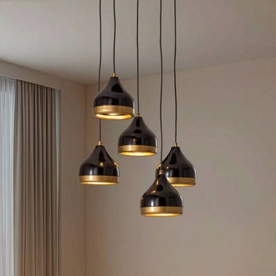 Opviq Hanglamp Yildo, 5-lamps, rond, zwart/goud, Ø43 cm