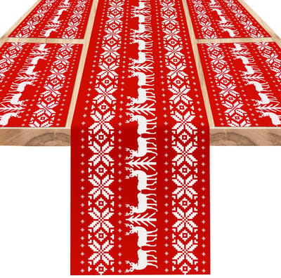 Dailygoods- Placemats Set 5-delig - Luxe Tafelloper - Rode Elanden - Wasbaar - Tafelkleed - Elegante Tafeldekking