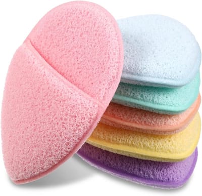 Set van 6 herbruikbare gezichtssponzen voor effectieve reiniging en exfoliatie, kleurrijke make-up remover pads voor dagelijkse huidverzorging