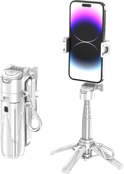 MOJOGEAR TS2 6-in-1 Mini Selfiestick Statief & Grip - Magnetisch voor MagSafe - met Bluetooth Afstandsbediening - Wit