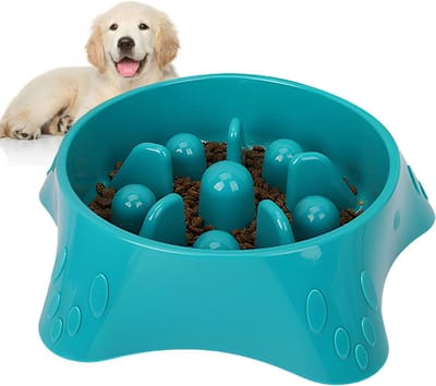 Dog Bowls, Slow Feeder Dog Bowl, Anti-Choking Puzzle Interactive Slow Feeder Bowl for Dogs, Blue (9.45 inch) - ShopVlot