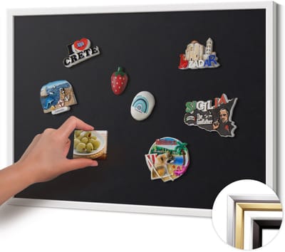 Wallfluent - Zwart Magneetbord Met Effen Achtergrond - 70 cm x 50 cm - Magneetbord met Witte Frame - Zwarte kleur - Magneetbord Voor Thuiskantoor - Magneetbord voor Herinneringen - Magnetisch Bord voor Thuis en Kantoor