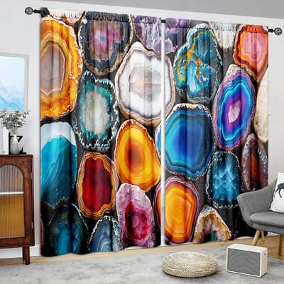 2 stuks Prachtig gekleurde agaat bedrukte gordijnen voor huisdecoratie - Tunnelgordijnen voor raambekleding voor slaapkamer, kantoor, keuken 52.5cmX116cm X 2pcs blue