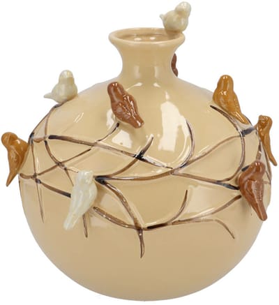 DK Design Vaas Spring birds - zandkleurig - keramiek - D23 x H23 cm - bloemenvaas