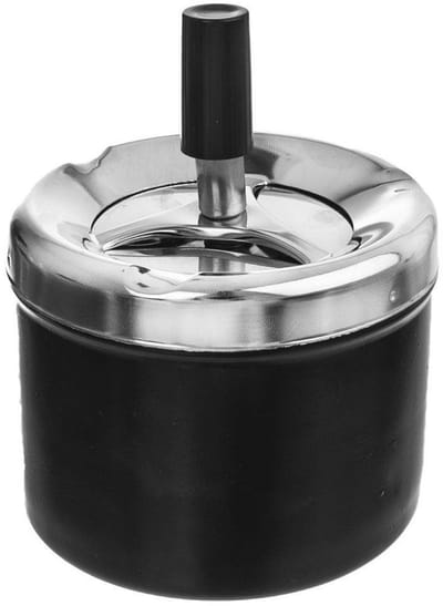 Orion - Metalen Sluitbare Asbak - Ø 9,5 cm - Zwart en Zilver - Draaibaar en Duurzaam