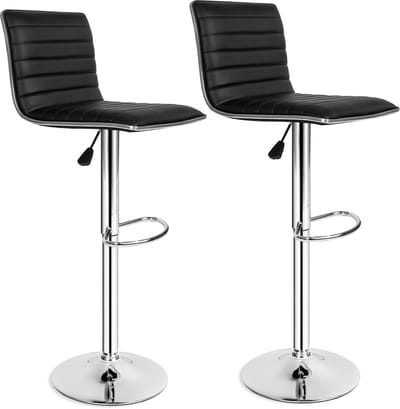 tectake® Barkruk - Traploos in Hoogte Verstelbare Barkruk met Voetensteun | Comfortabele en Moderne Designstoel voor Keuken, Bar of Eettafel - set van 2