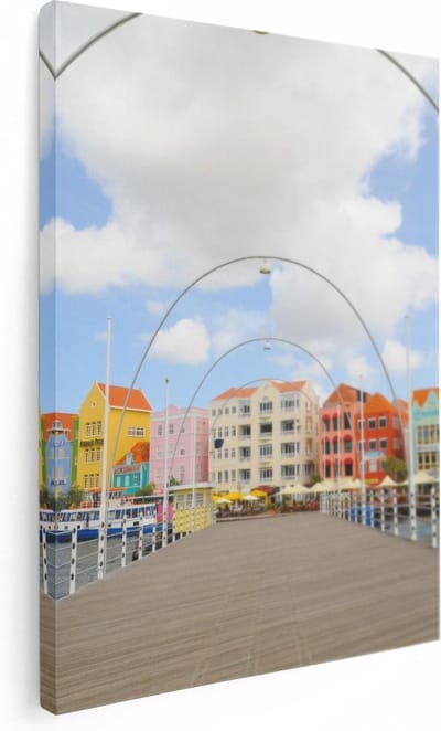 Artaza Canvas Schilderij Willemstad - 30x40 cm - Klein - Wanddecoratie Curacao - Muurdecoratie Pastelkleurige Huizen - Kamer Accessoires Woonkamer