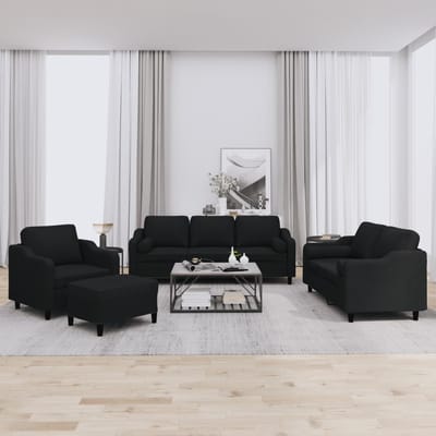 vidaXL - 4-delige - Loungeset - met - kussens - stof - zwart
