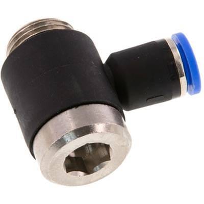 8mm x G3/8'' 90 graden L-vorm Messing/PA 66 Insteekfitting Buitendraad Binnenzeskant Draaibaar NBR