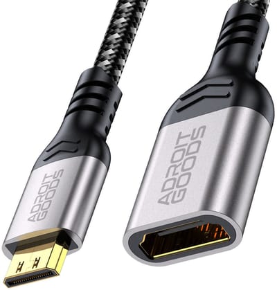 AdroitGoods Mini HDMI naar HDMI Female verlengkabel adapter 4K 60Hz - 0,2m - Nylon gevlochten - Grijs