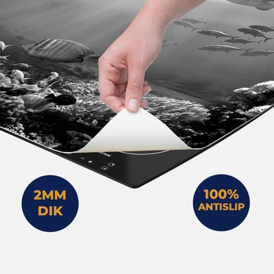 Chefcare Inductie Beschermer Vissen met Haaien in de Oceaan met Koraalrif - Zwart Wit - 60x50 cm - Afdekplaat Inductie - Kookplaat Beschermer - Inductie Mat