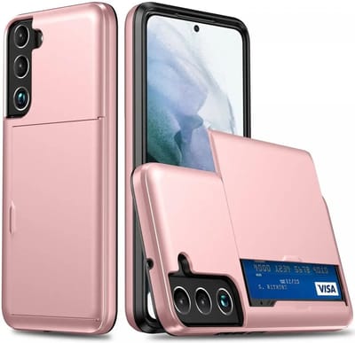 Hoesje met Kaarthouder Slider Geschikt voor Samsung Galaxy S24 | Back Cover Pasjeshouder Achterkant | Kaarthouder voor Twee Pasjes | Roze