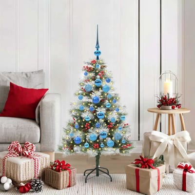 vidaXL - Kunstkerstboom - Groen - en - wit - 120 - cm - PVC - en - Metaal - en - Plastic
