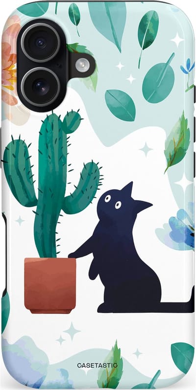 Casetastic hoesje geschikt voor Apple iPhone 17 - MagSafe - Dubbellaagse bescherming - Cactuskat - Fashion Case - Lichtgrijs Turquoise Wit Mintgroen