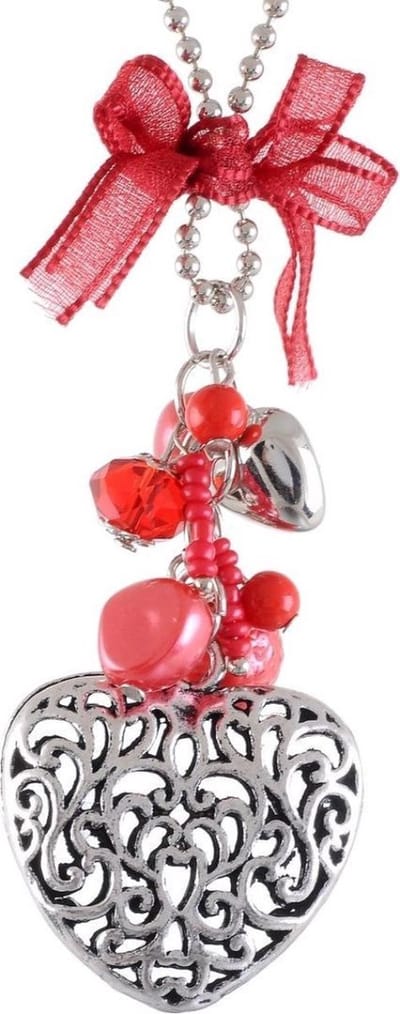 Behave Lange ketting met hartvormige hanger en strik – Nikkelvrije modeketting