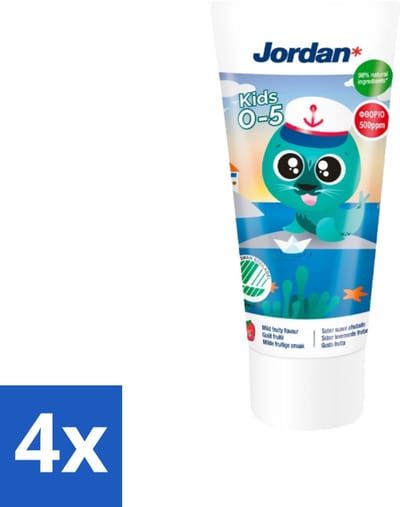4 x Jordan Tandpasta Kids 0-5 jaar 50 ml - Tandpasta Voor Kinderen - Kindertandpasta - Melkgebit Beschermen - Gaatjes Voorkomen - Fluoride 1450 Ppm