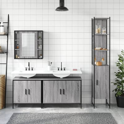 vidaXL - 4-delige - Badkamermeubelset - bewerkt - hout - grijs - sonoma - eikenkleur