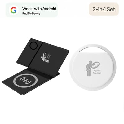 Narvie 2-in-1 Google Find My Tracker Set – Kaart + Ronde Tracker | Android | Nooit meer iets kwijt | Draadloos opladen + 12 maanden batterij
