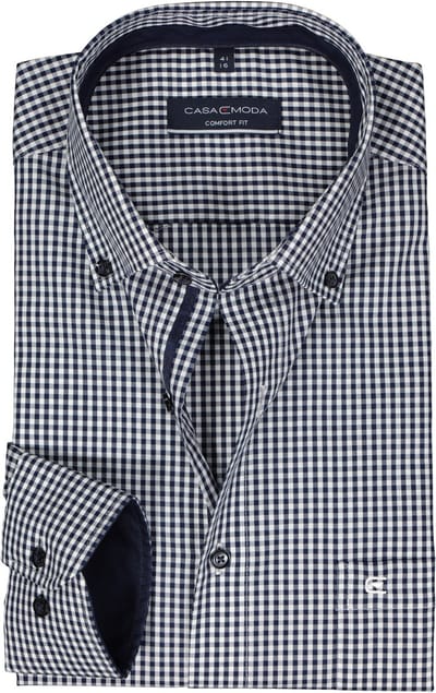 CASA MODA comfort fit overhemd - popeline - blauw met wit geruit - Strijkvriendelijk - Boordmaat: 40 (EU maat: M)