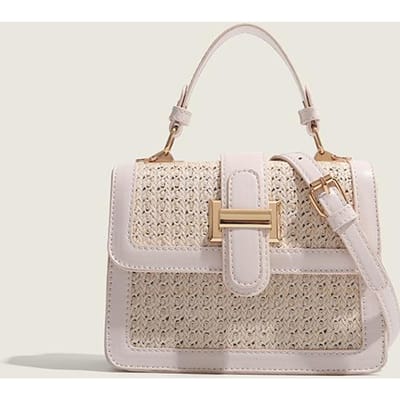 Sac Carré Tressé pour Femmes Été Nouveau Sac Croisé Tissé en Paille Design de Niche Décontracté et Polyvalent Sac à Main Bandoulière beige