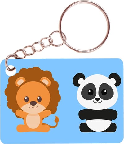 Sleutelhanger 6x4cm - Leeuw - Panda - Dieren Getekend