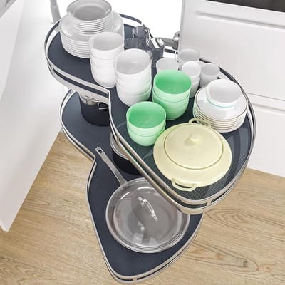 Hoekmand Keukenkasten - Draaibare Hoekkast Organizer - Keuken Opbergen - Twee Grote Opbergmanden - 865x495mm - Chroom