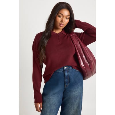 boohoo Dames Plus Premium Lange Mouw Overhemde Ribgebreide Top | Chocoladebruin | Maat: 50