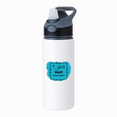 Hacebo® - liefste man van de wereld waterfles met rietje zwart - Vriend/vriendin - de liefste man - valentijnsdag - verjaardag - cadeautje voor vriendje - kado - geschenk - water fles - 650ML
