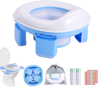 Vouwbare 3-in-1 Toilet Bril voor Kinderen, Ideaal voor Potty Training Thuis en Op Reis met Anti-Slip, Opbergzak en Stickers