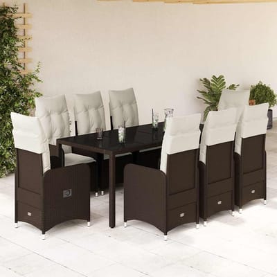 vidaXL - 9-delige - Bistroset - met - kussens - poly - rattan - bruin
