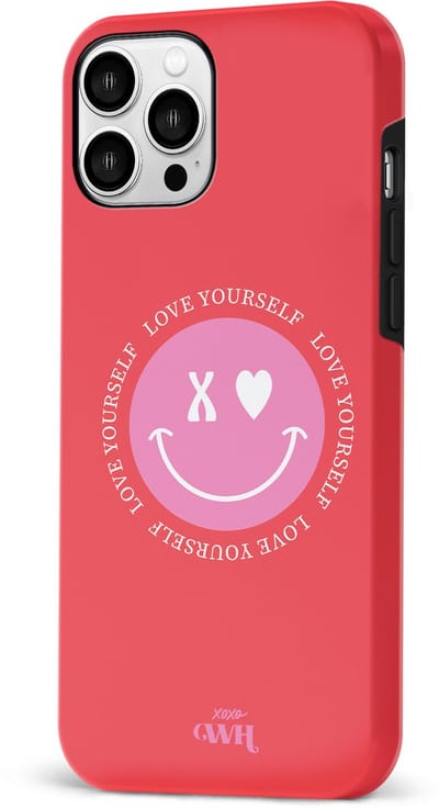 xoxo Wildhearts Love Yourself Red - Double Layer - Rood hoesje geschikt voor Apple iPhone 11 Pro - Hoesje met smiley emoji - Hardcase case geschikt voor iPhone 11 Pro - Smiley case - rood