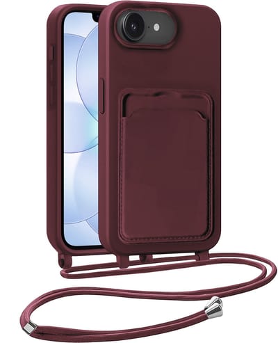 Hoesje Geschikt voor iPhone 17e Hoesje Siliconen Case Met Koord - Hoes Geschikt voor iPhone 17e Hoesje Backcover Met Telefoonkoord - Telefoonhoes - Aubergine