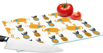 Glazen Snijplank - 28x20 - Olifant - Ananas - Geel - Patroon - Snijplanken Glas