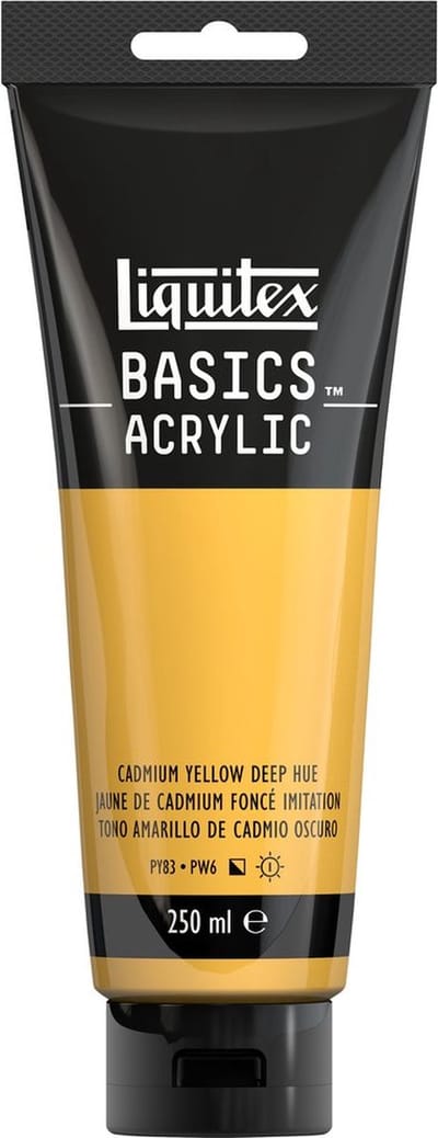 Liquitex 88700217 Basics Acrylverf Cadmium Yellow Deep Hue – 250 ml | Kunstenaars Acrylverf | Middelmatige Viscositeit | Lichtechte Kleur voor Schilderen & Canvas