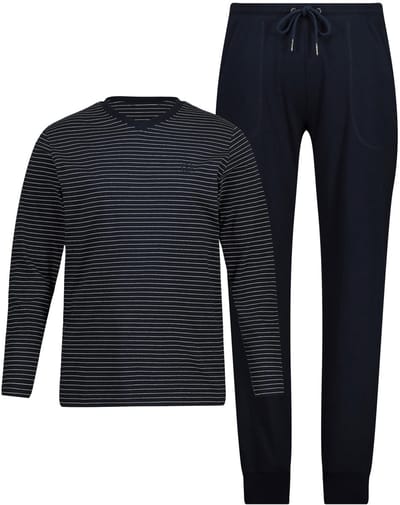 JP 1880 - Heren - Pyjama loungewear T-shirt met lange mouwen lange broek - Navy blauw - Maat 7XL