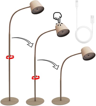 Trango LED Vloerlamp 1502B Beige – Draadloos & Oplaadbaar – 6W 2700K Warm Wit – Traploos Dimbaar door Aanraking – IP44 – Draadloze Vloerlamp voor Binnen & Buiten – Hoogte 125 cm – USB-C Oplaadkabel 150cm