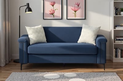 Sweiko 2-zits bank - Met 2 kussens - Linnen - Massief houten frame - Metalen poten - Marineblauw