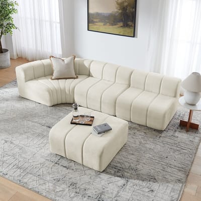 Modulaire Hoekbank 4-Zitsbank - L-Vormige Bank Beige Chenille Flexibele Sofa Compressie Modulair Woonkamer