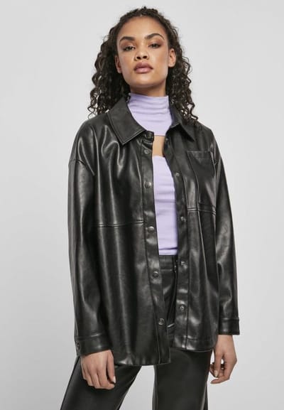 Urban Classics - Faux Leather Blouse - M - Zwart