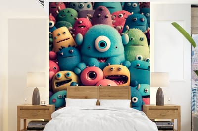 Behang - Fotobehang Kids - Monster - Regenboog - Design - Meiden - Jongens - Breedte 165 cm x hoogte 220 cm