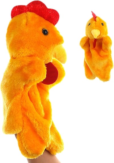 Handpop Kip - Pluche Dier - Rollenspel Leren - Huidvriendelijk Materiaal - 24.5 cm - Rooster