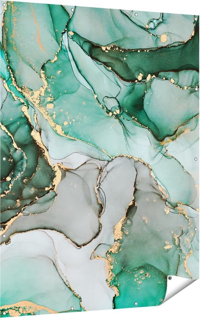 Gards Tuinposter Abstracte Kunst - Blauwe Marmer met Goud - 120x160 cm - Tuindoek - Tuindecoratie - Wanddecoratie buiten - Tuinschilderij