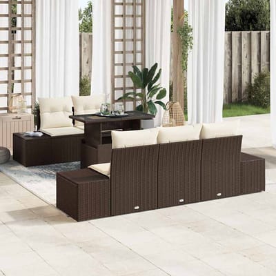 vidaXL Bankstel 6 st Bruin en Crème poly rattan