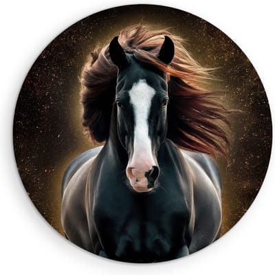 Saammp Muurcirkel Hout - Paard - portret - Dieren - Natuur - Ø 90 - Wandcirkel - Wanddecoratie Cirkel - muurdecoratie Woonkamer - Slaapkamer decoratie - Rond Schilderij