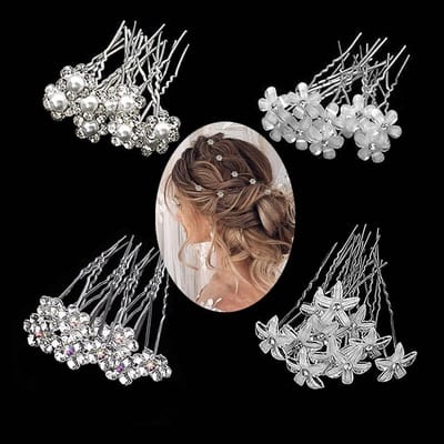 Dailygoods- Haarspeld Bloemvorm - 4 Stuks - Haaraccessoires Bruiloft - Strass - Parels - Haarspelden Dames - Haaraccessoire