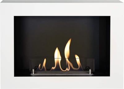 Xaralyn Bio-ethanol wandhaard - Riano 9010 - wit metaal - 1,5 KW verwarming - wandombouw inclusief inbouwhaard - sfeerhaard