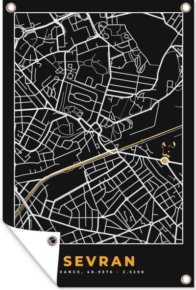 Muurdecoratie Stadskaart - Frankrijk - Plattegrond - Kaart - Sevran - 120x180 cm - Tuinposter - Tuindoek