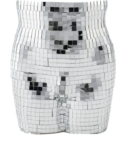 KIMU® Bloempot Spiegeltjes Man Billen Zilver - Pot Potje Plantenpot Heren Sexy Torso Discobal Pop Beeld Standbeeld Disco Spiegel Discobol Glitter Festival