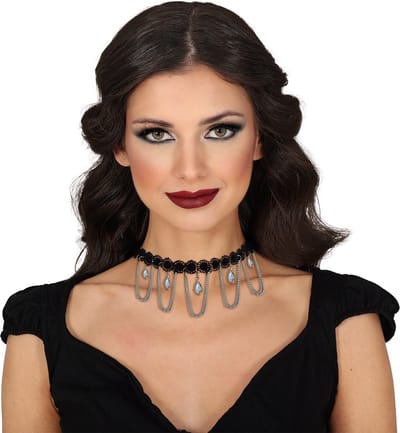 Fiestas Guirca - Bloemen choker met zilveren steen - Halloween - Halloween accessoires - Halloween verkleden