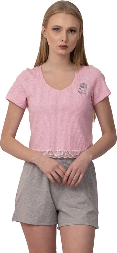 VANILLA - Flower dames pyjama - Pyjamasets - Egyptisch katoen - PJ8916 - Roze - XS